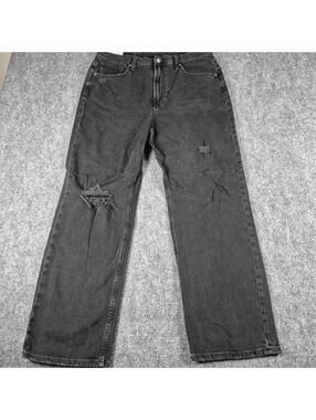 Gap 90s Loose High Rise Distressed Denim Jeans Women 12R/31 Y2K Baggy Flare Blck